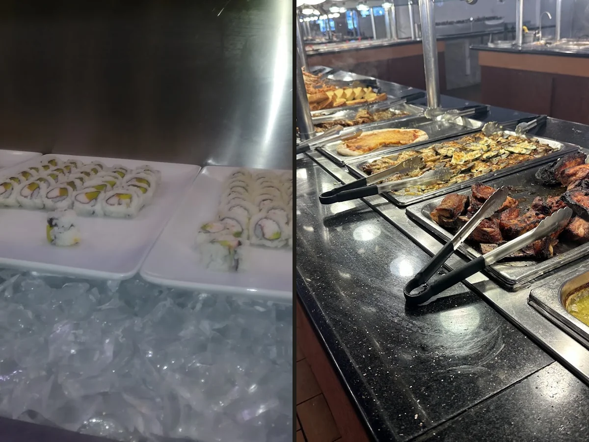 Salad bar with chilled bowls and fresh greens.