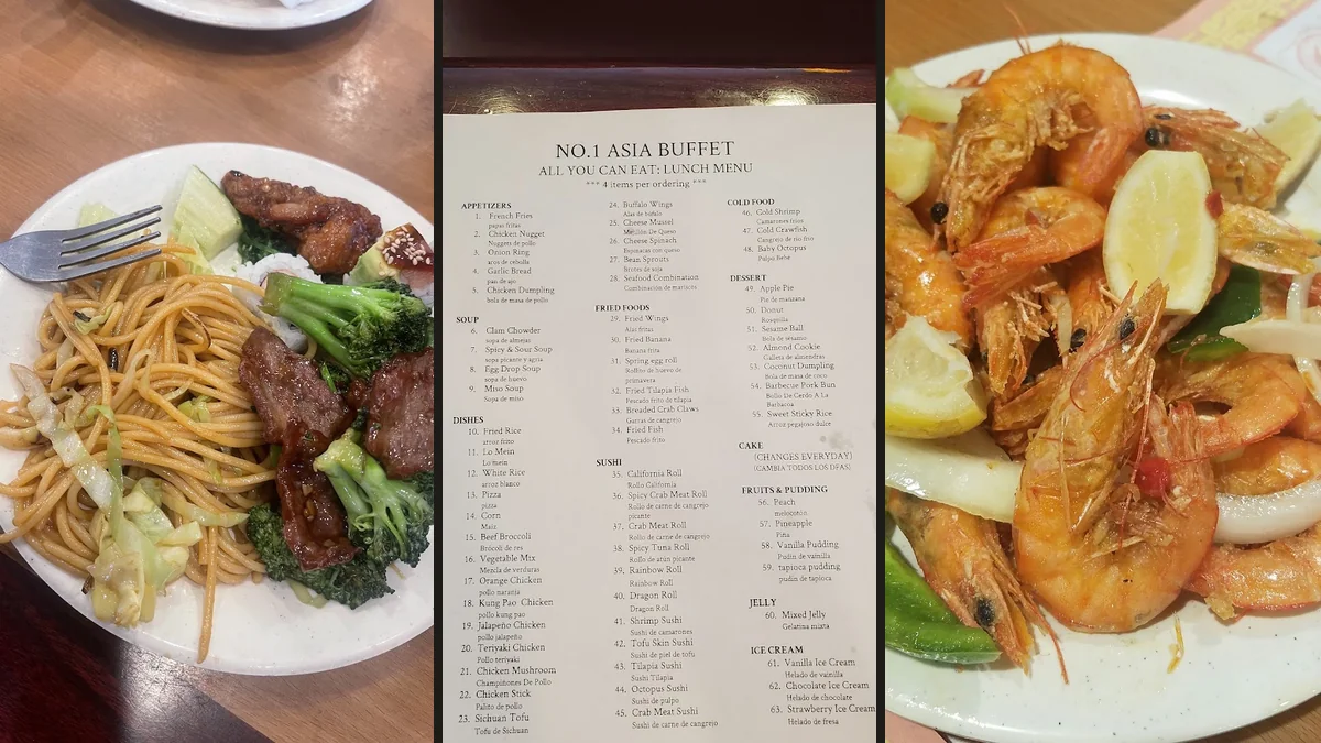 Buffet trays lined with hot Chinese dishes.