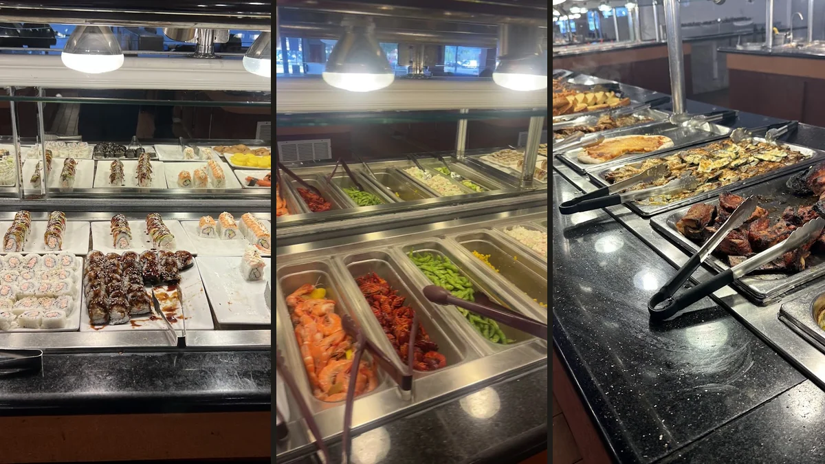 Salad bar with chilled bowls and fresh greens.
