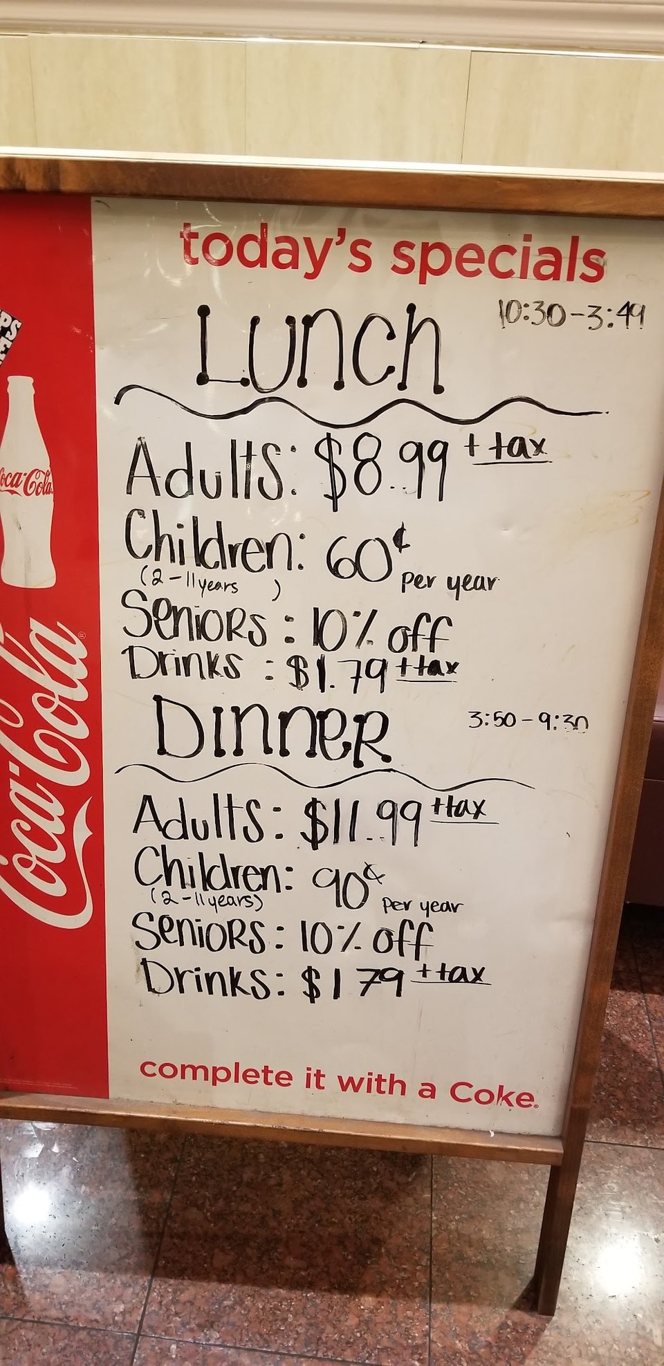 Dessert and fruit options on a menu panel.